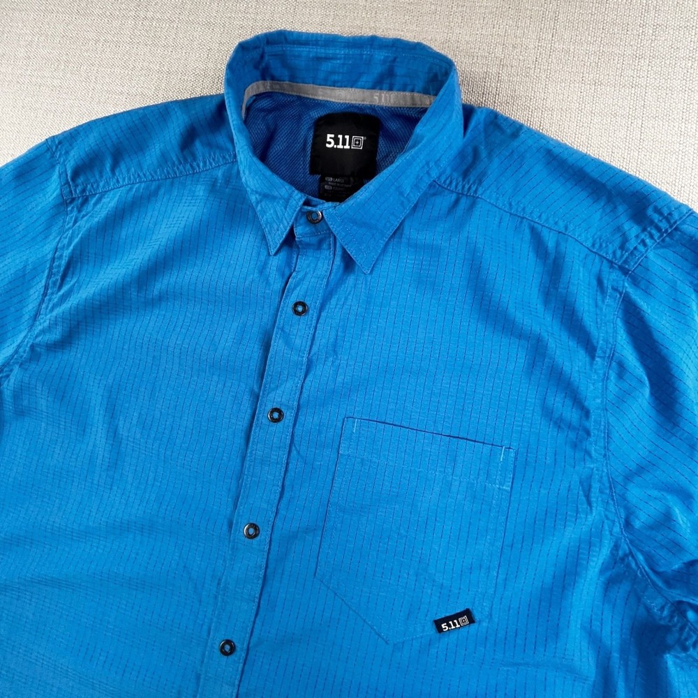 5.11 Tactical Snap Down Shirt Mens Large Blue Grid Short Sleeve 71378-588